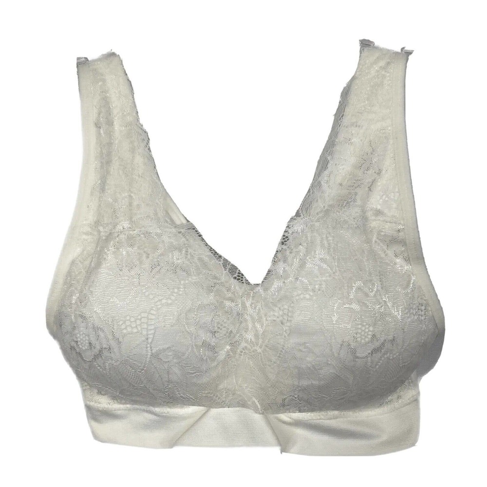 Breezies Bra Womens Sz S‎ White Lace Stretch Full Coverage Wireless